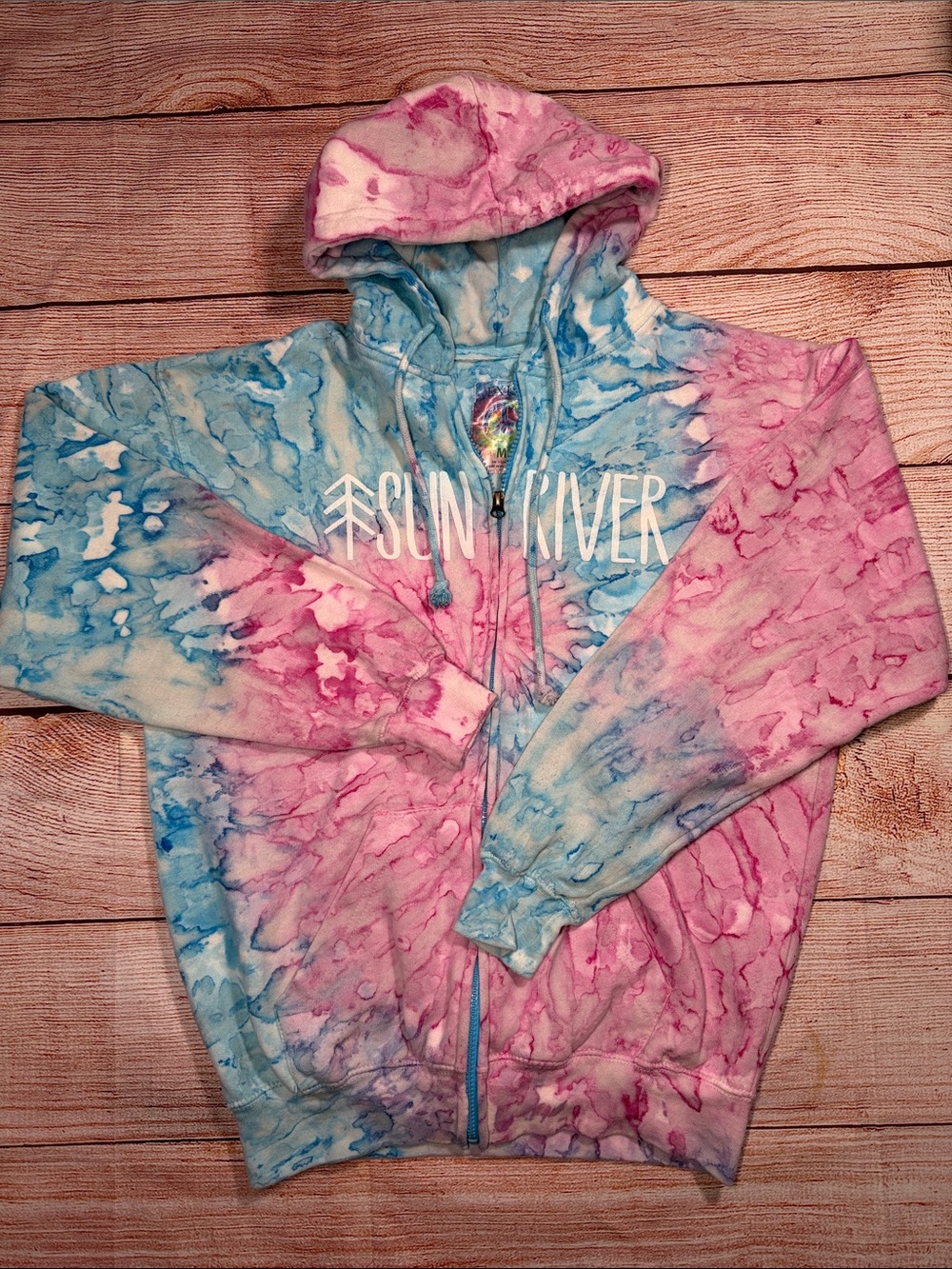 Exist Tie Dye Hoodie Men’s Medium Pink Blue Full Zip Psychedelic Sweatshirt